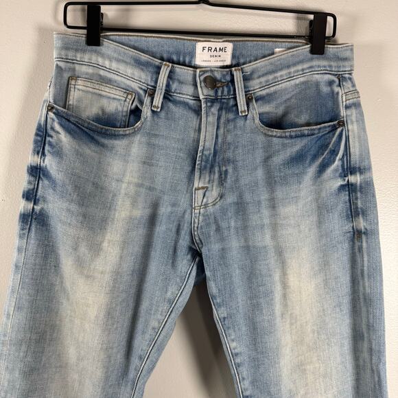 Frame Women's Blue London Los Angeles Denim Mid Rise L'Homme Slim Jeans Size 31 - Picture 2 of 11